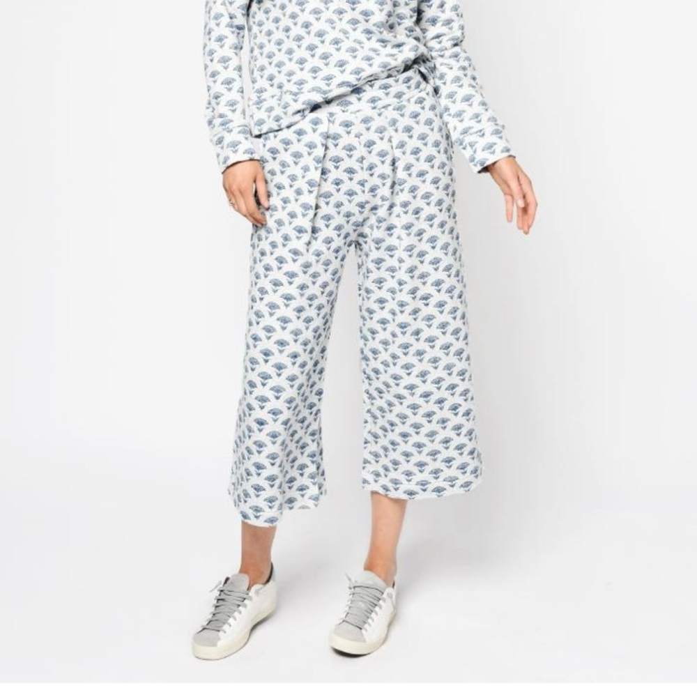 Roberta Roller Rabbit Josephine Pant Meadow Clover Cropped Wide Leg Gray Blue XS